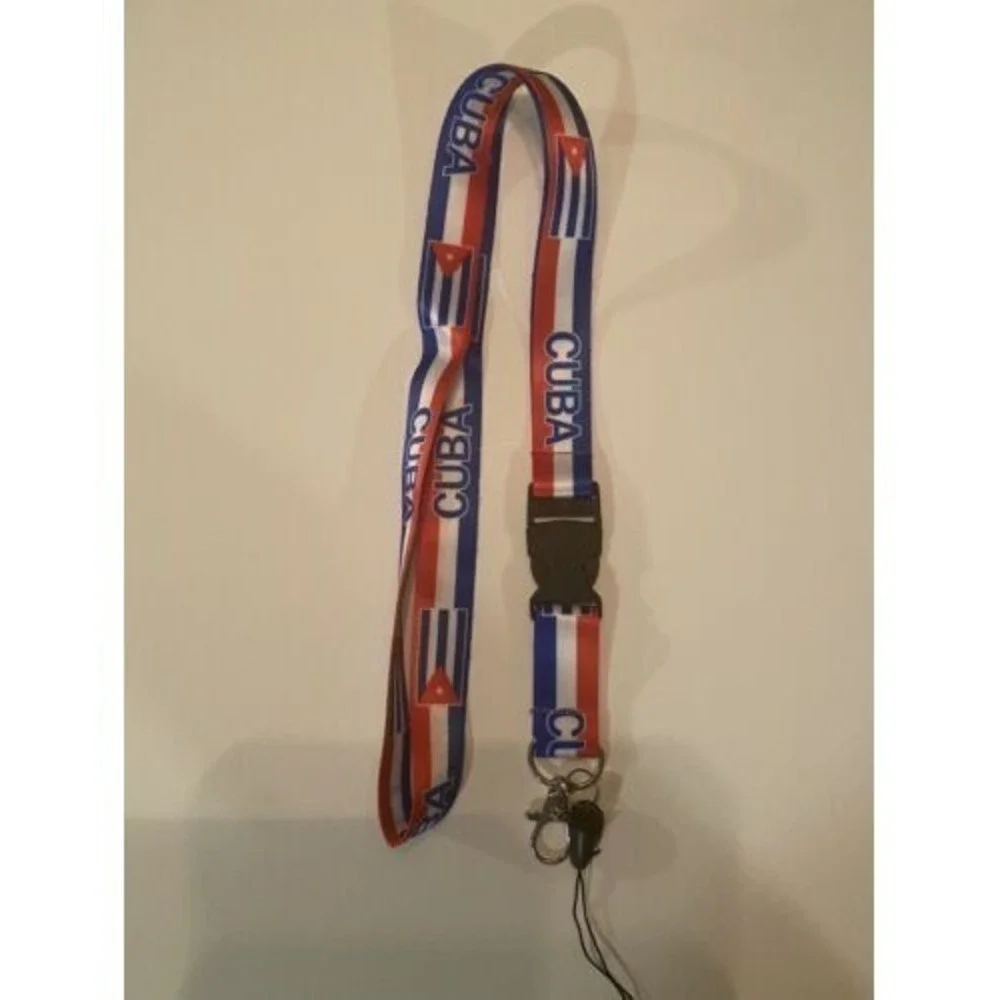 Cuba Flag Lanyard Neck Strap with ID Badge Holder Clip Red White Blue